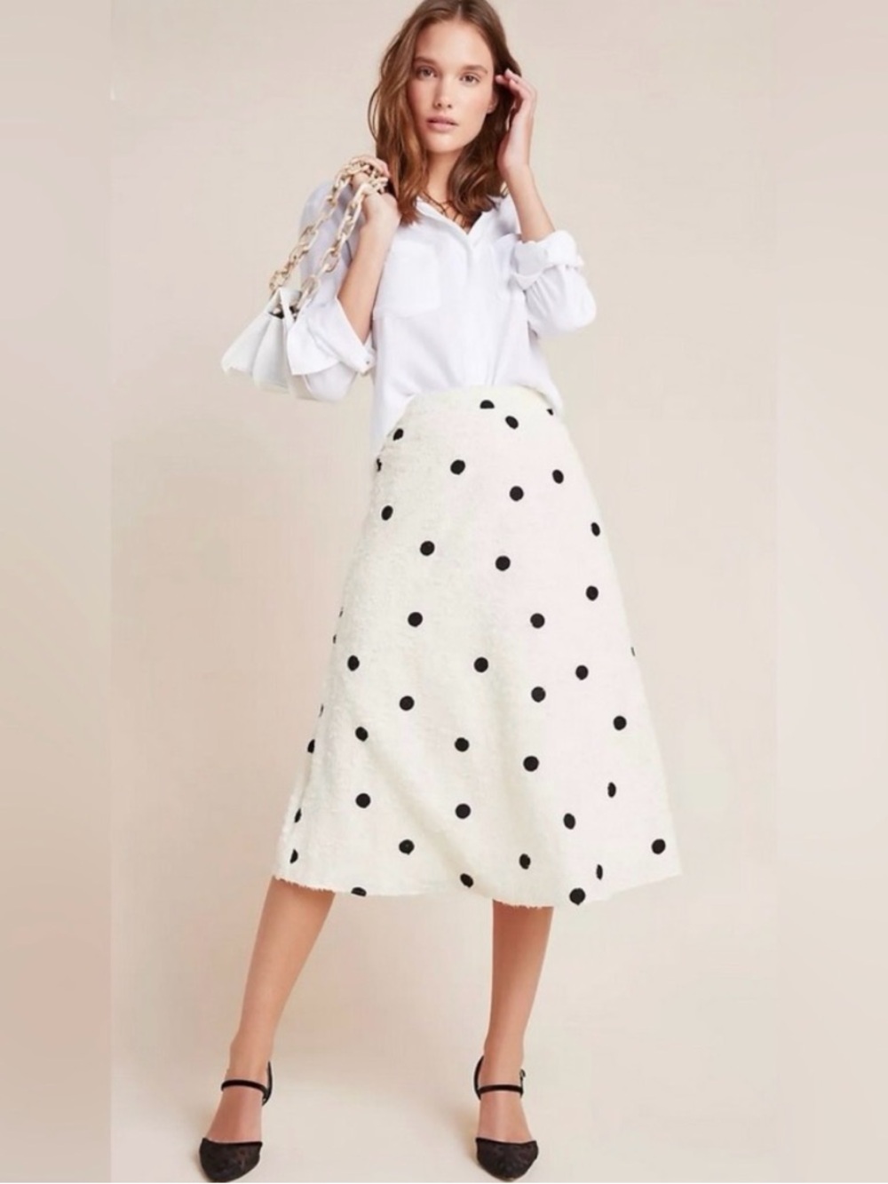 Anthropologie Eri + Ali Polka Dot Midi Skirt in White and Black